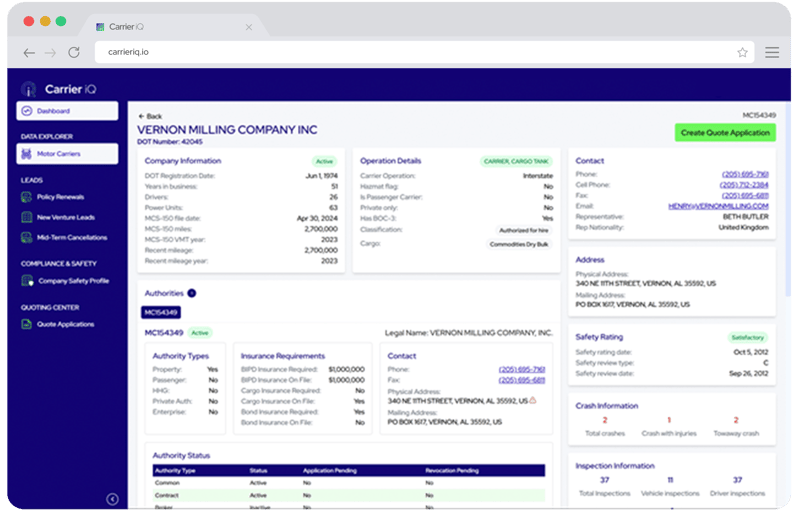 Data Explorer for Motor Carriers Dashboard | CarrieriQ